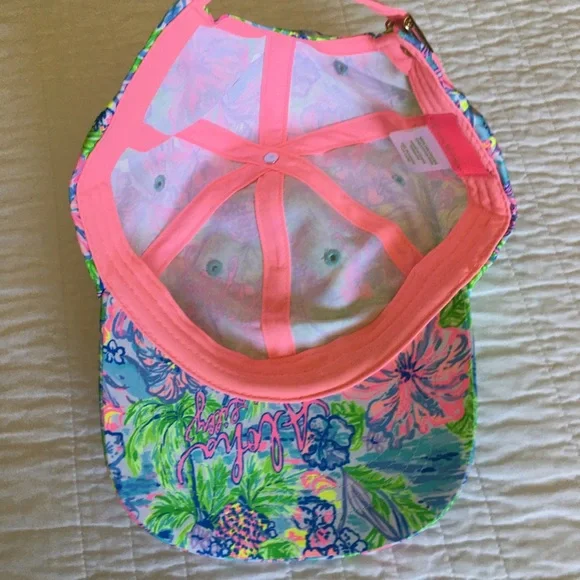 Lilly Pulitzer Floral Neon Palm Print Baseball Cap - Pink, Green, Blue - Picture 3 of 5